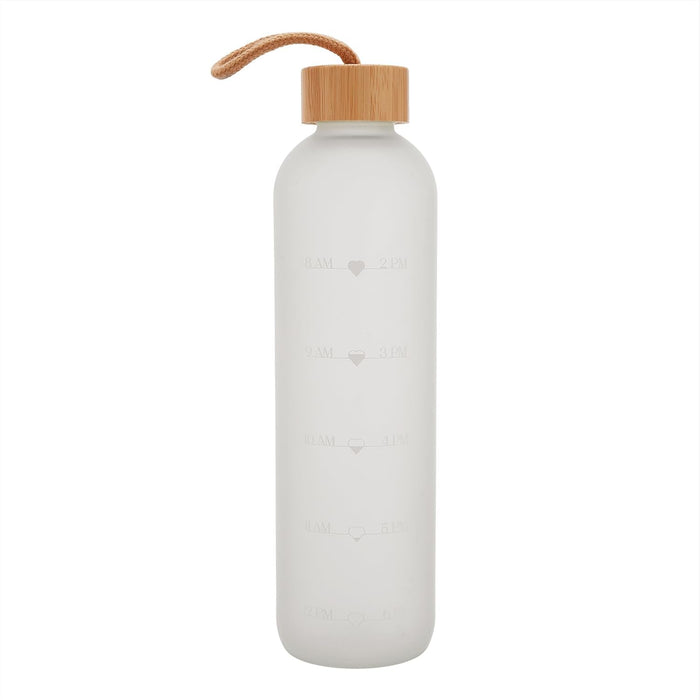 Lifelong 1L Motivational Water Bottle | Transparent Frosted Glass with Time Marker | Leak Proof Screw Lid with Carry Loop | BPA Free | Reusable Drinking Bottle for Office, School, College, & Travel