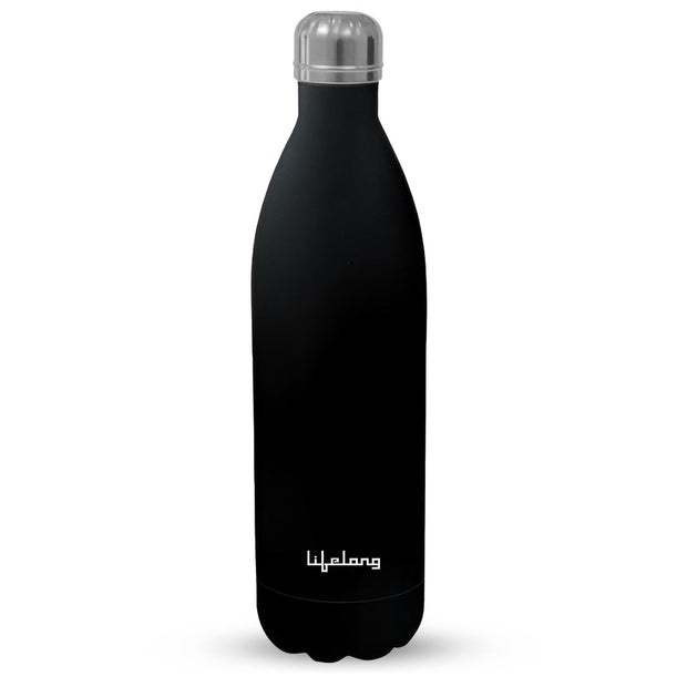 Lifelong Thermosteel Flask 1000 ml Stainless Steel | Soft Touch | Water Bottle 24 Hours Hot & Cold | Double Wall Vacuum Insulated | Leakproof, Rust Free | Ideal for Office & Travel (Black, LLVF008) Black 1000 ml