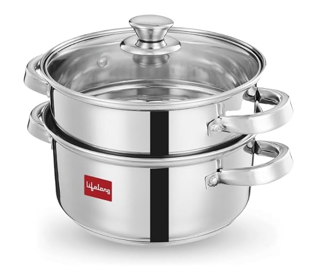 2-Tier Stainless Steel Steamer with Sandwich Bottom