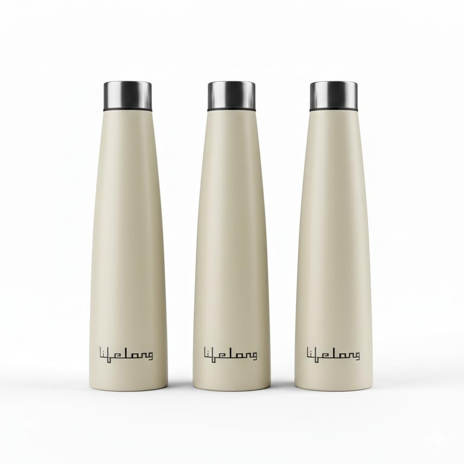 Lifelong 900ml Stainless Steel Water Bottle Pack of 2 | Leak-Proof & Durable | Easy to Clean | Odour-Free | Rust-Free Build, Secure Cap & Easy Grip | Ideal for School, Office, Travel & Gym (Beige)
