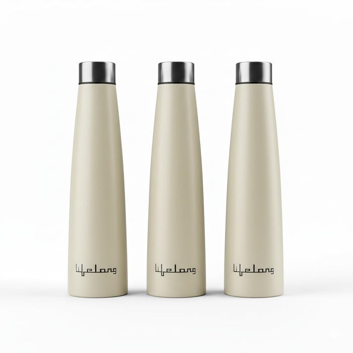 Lifelong 900ml Stainless Steel Water Bottle Pack of 2 | Leak-Proof & Durable | Easy to Clean | Odour-Free | Rust-Free Build, Secure Cap & Easy Grip | Ideal for School, Office, Travel & Gym (Beige)