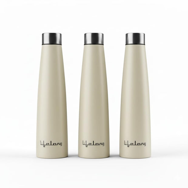 Lifelong 900ml Stainless Steel Water Bottle Pack of 2 | Leak-Proof & Durable | Easy to Clean | Odour-Free | Rust-Free Build, Secure Cap & Easy Grip | Ideal for School, Office, Travel & Gym (Beige)