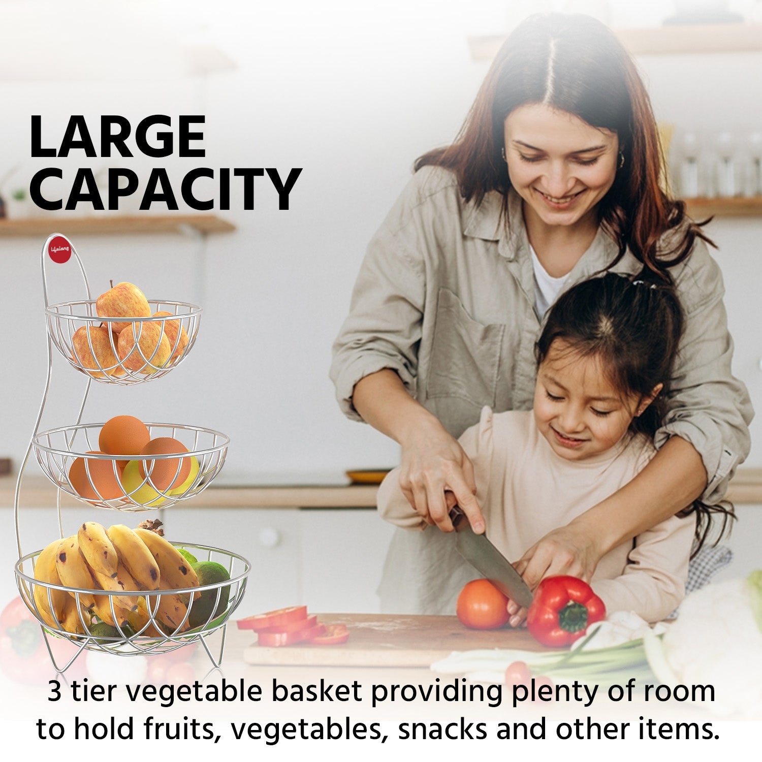 Lifelong LLKAFB01 3 Tier Steel Fruit and Vegetable Basket for Kitchen