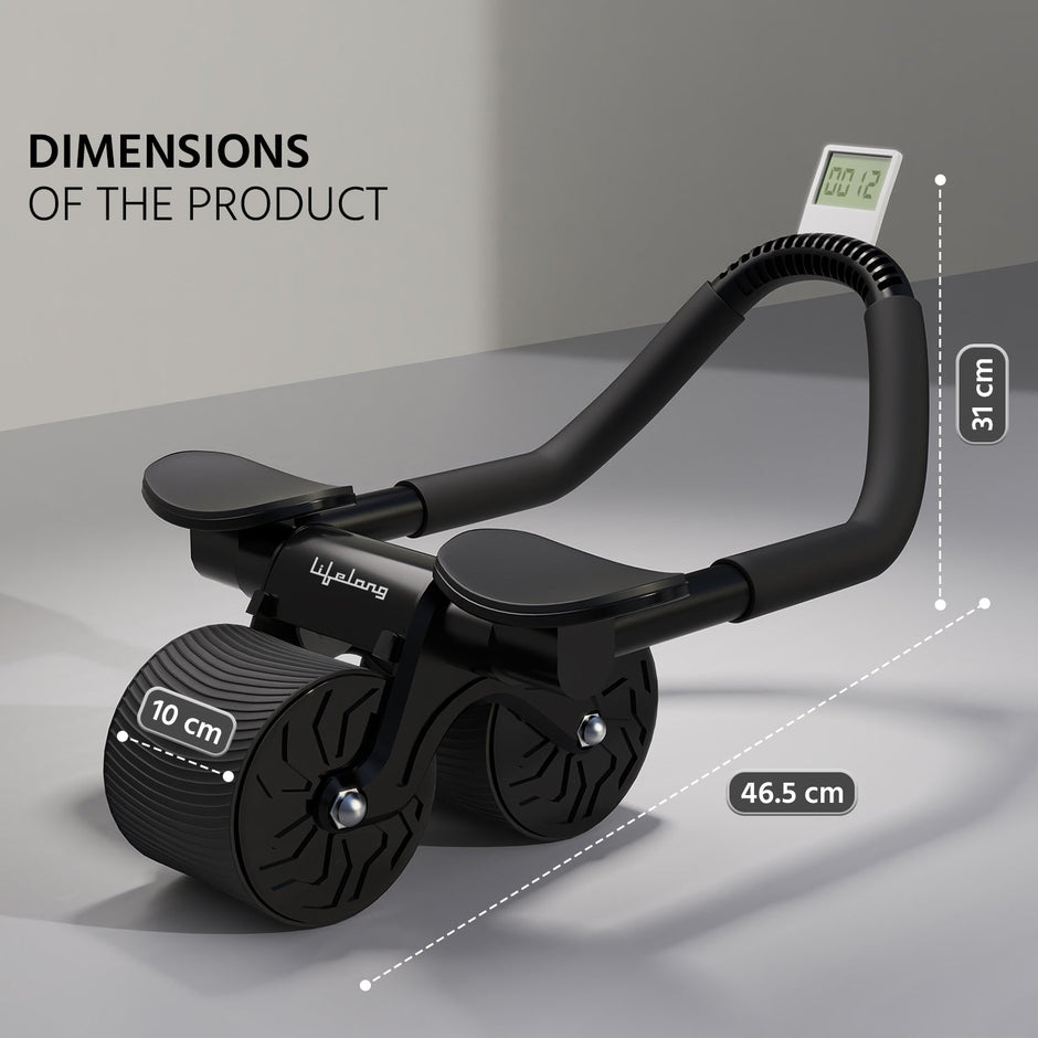 LLAR03 Automatic Rebound Abdominal Exercise Elbow Support Wheel with timer & Mobile Holder- with knee pad (Black)