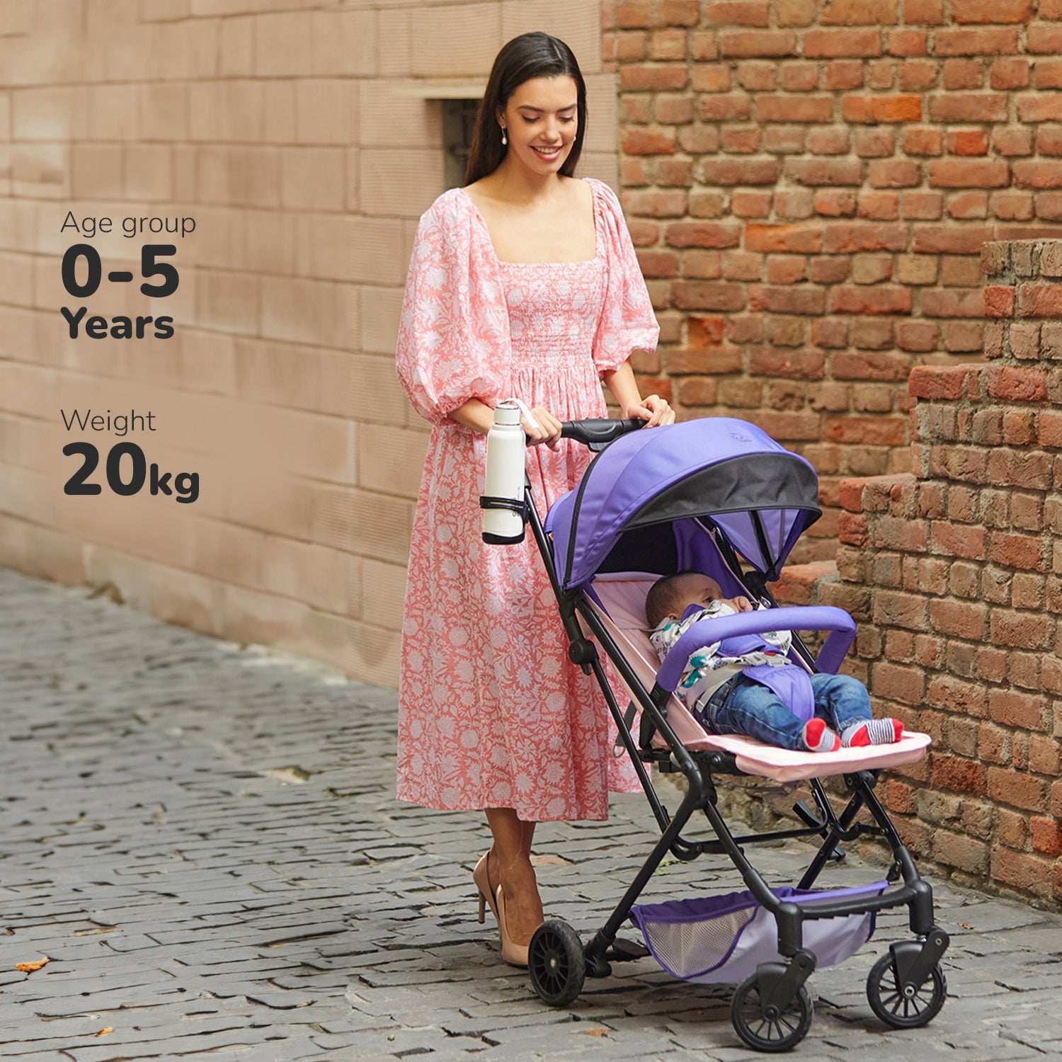 Lifelong Cuppy Baby Stroller , Baby Pram , Carbon Steel, 5 point harness belt, 3 reclining functions. (Blue)