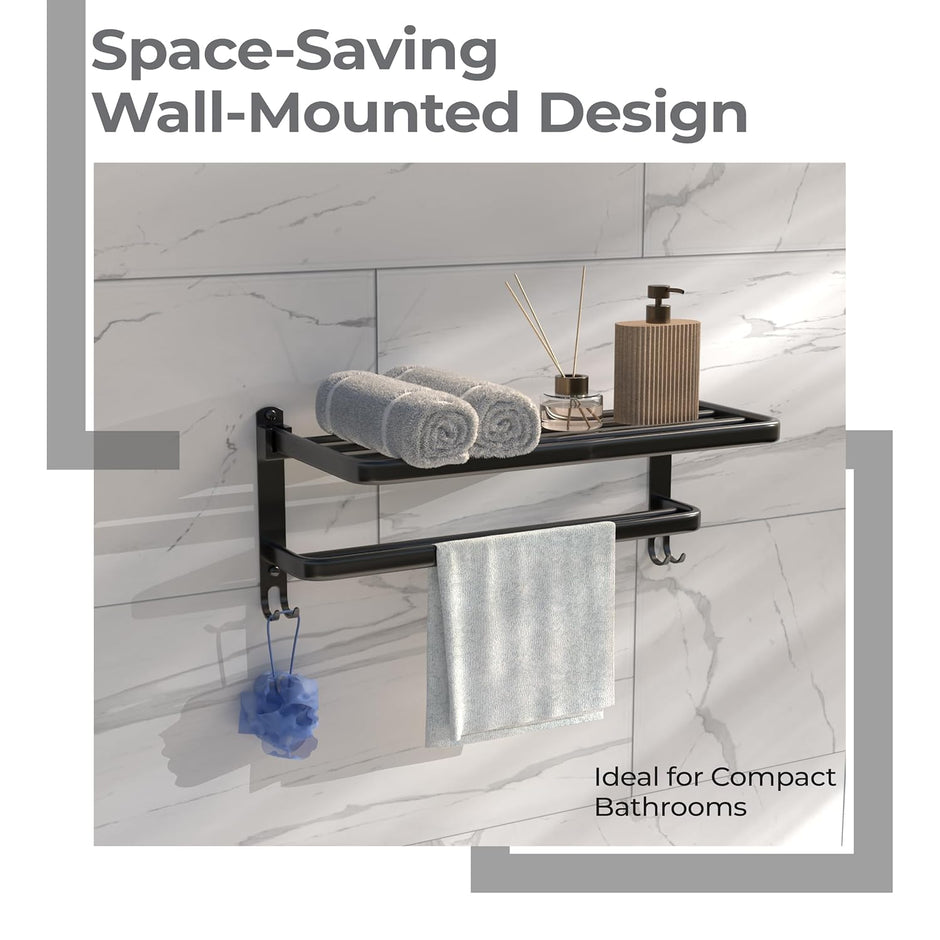 Bathroom Shelf for Storage | Wall Mounted Washroom Rack with Hook | Double Layer Multipurpose | Strong and Durable