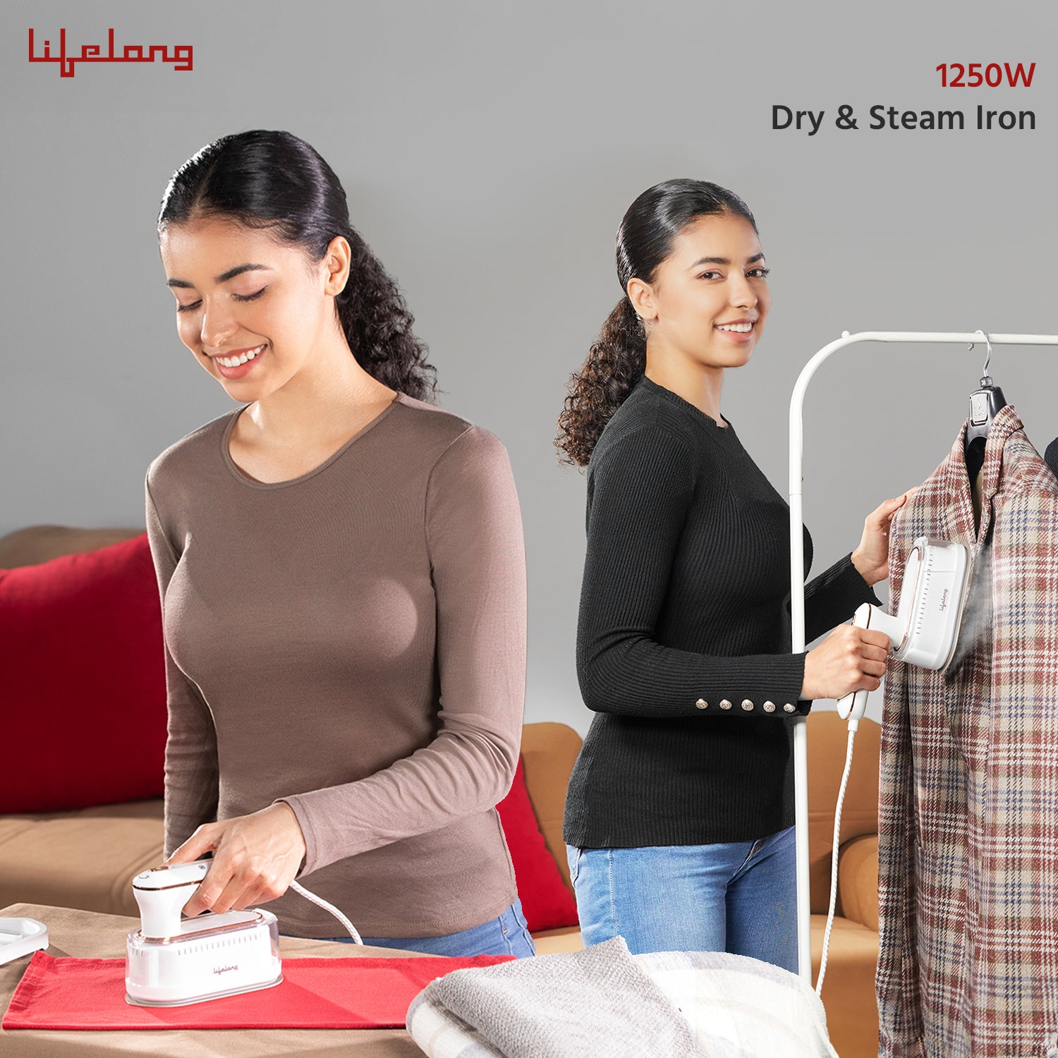 1250 Watt Steam Iron Press For Clothes - Handheld Garment Steamer with Rest Stand for Iron - Portable & Foldable Mini Steam Press Suitable For Traveling - 90 ml Tank Capacity
