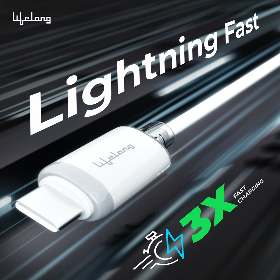 Lifelong Electronics 60W PD USB Type C to Type C Fast Charging Cable | High Speed Data Cable | Nylon Braided, Transparent PVC Case & Tangle Free | iPhone 16/15/14, Android, Laptop, Tablet etc. | 1.25M