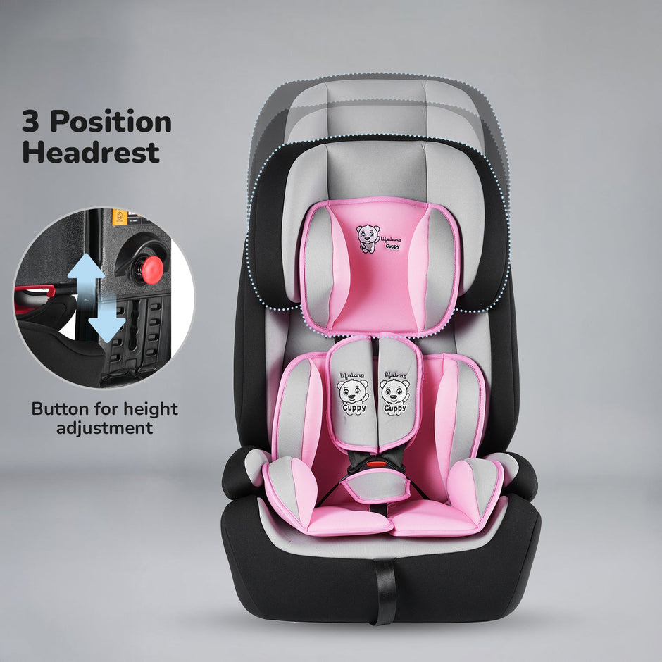 Lifelong Cuppy Baby Car Seat with Isofix of 0 to 12 Years Age Safety Certified Growing Car Seat for Kids (Pink Grey)