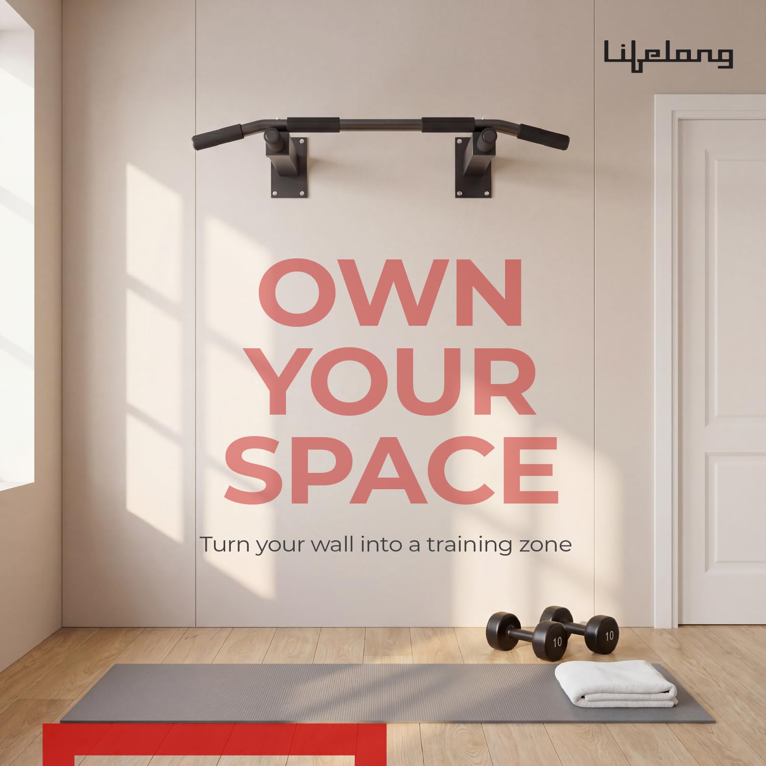 Lifelong Pull Up Bar Wall Mounted | 200kg Capacity| Foam Grip Pull Up Bar for Home | Gym Equipment for Home Workout| Triangle Support | Strong Wall Base| Pull up Bar for Home for Kids, Men & Women
