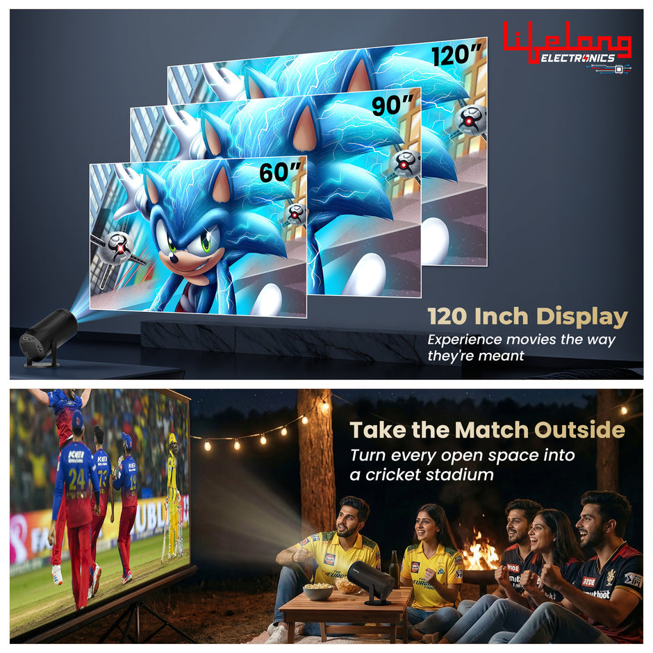 Lifelong Electronics Built-in Live TV Smart Projector | With 125+ Channels (No Subscription Required) | Android, 1080P & 4K Ultra HD Support, 720P Native | For Room & Outdoors | All OTT Apps | WiFi/BT