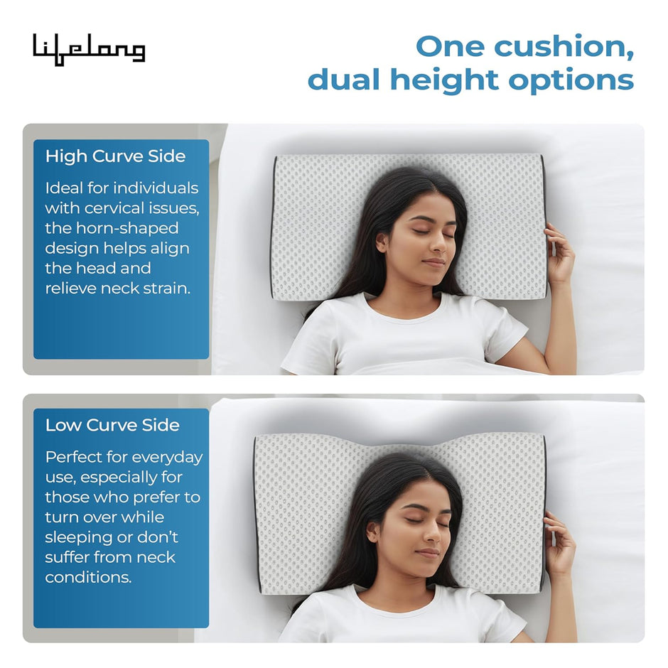 Lifelong Cervical Pillow for Neck Pain| Pack of 2| Orthopedic Memory Foam Neck Pillow for Sleeping |Cervical Support for Spondylitis, Back & Shoulder Pain Relief | Comfortable Bed Pillow (LLCP06)