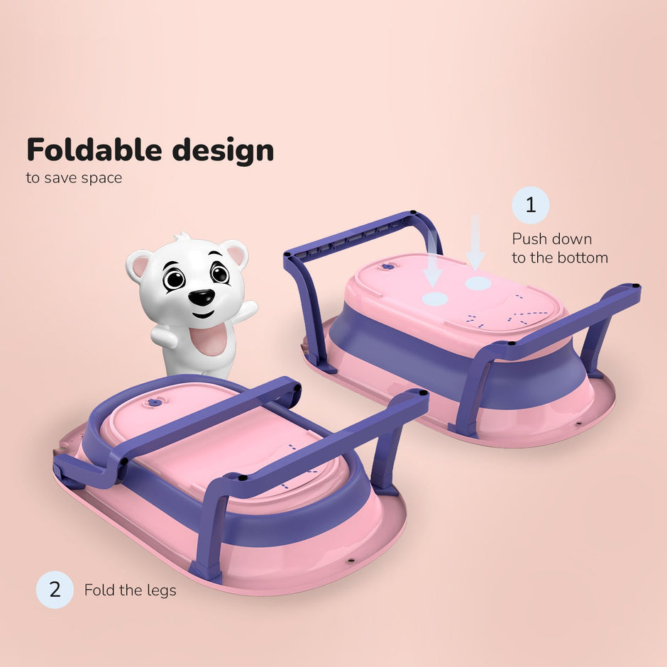 Lifelong Cuppy Baby Bath Tub - Foldable & Padded with Thermometer for 0-3 Years, Dual Tone Design
