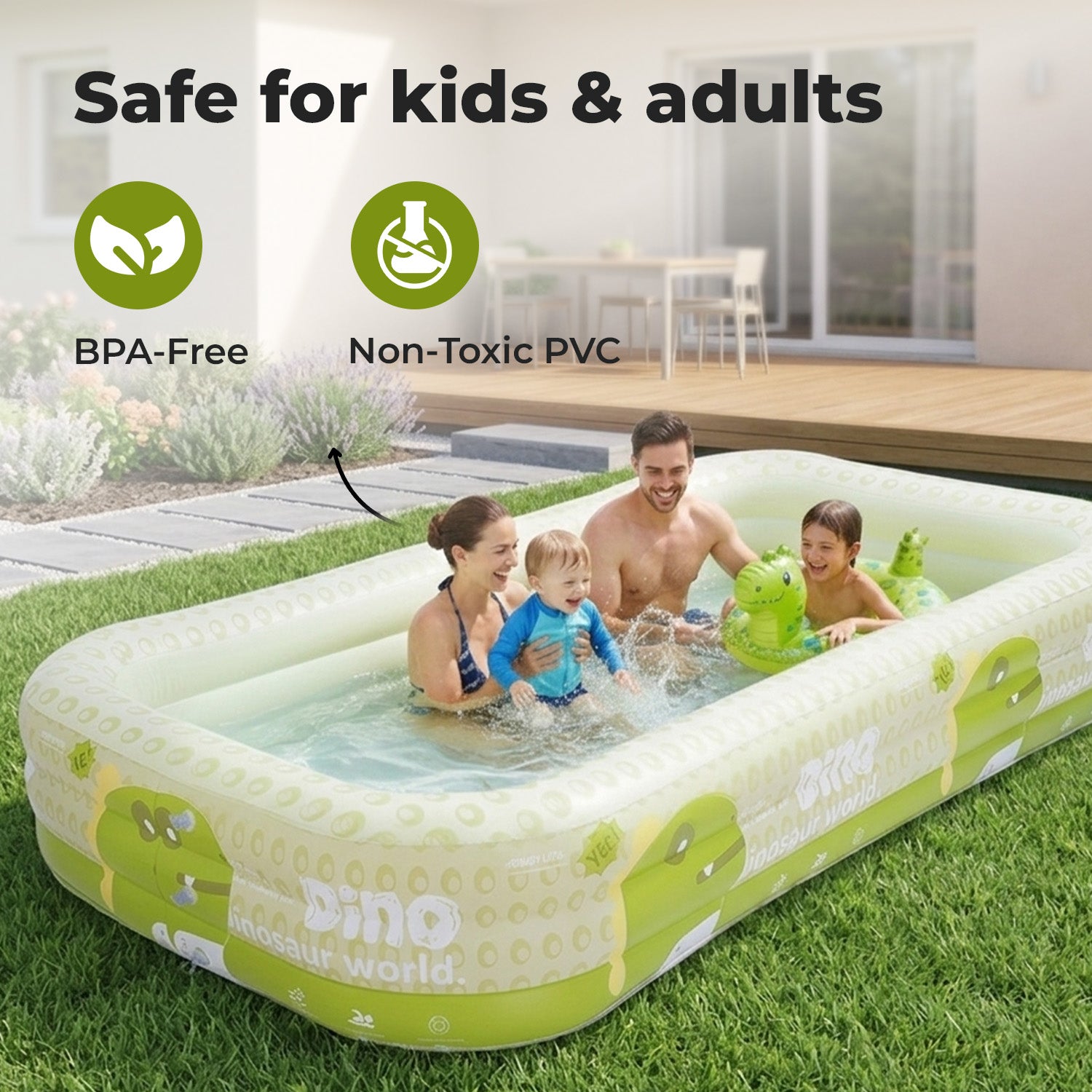 10FT Inflatable Family Swimming Pool-Heavy-Duty PVC, Quick Inflation, Leak-Proof Design, Spacious for Kids, Adults & Pets, Outdoor Backyard Summer Fun