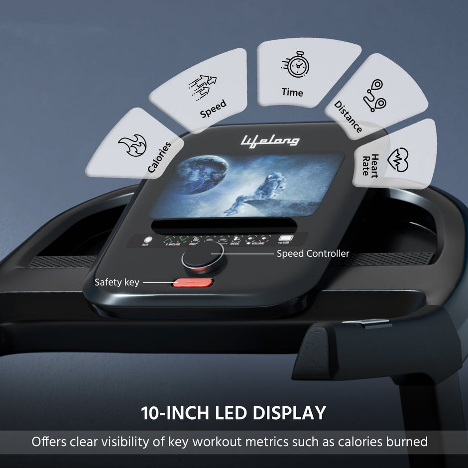 Lifelong LLTM998 Fit Pro 4.5 HP Treadmill 10inch Touch Screen & 18 Level Auto Incline|Max. User Weight 110Kg