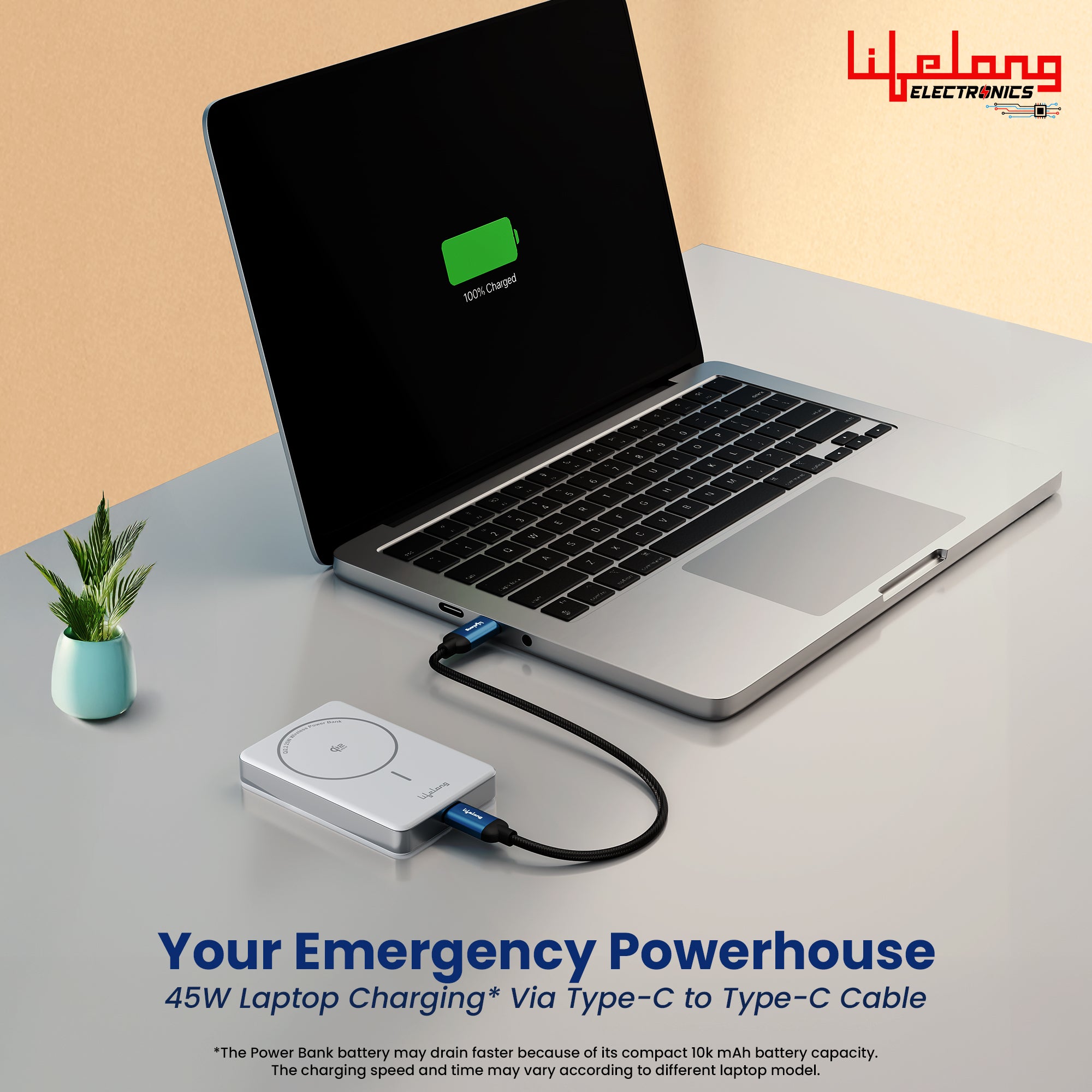 Lifelong Electronics Qi2.2 MagSafe 25W 10000mAh Power Bank | India’s Fastest Wireless Powerbank (iPhone 16/17/Pro/Max/S26Ultra) + 45W Wired Charging (All Type-C Phones & Laptops) | 100W Cable Included