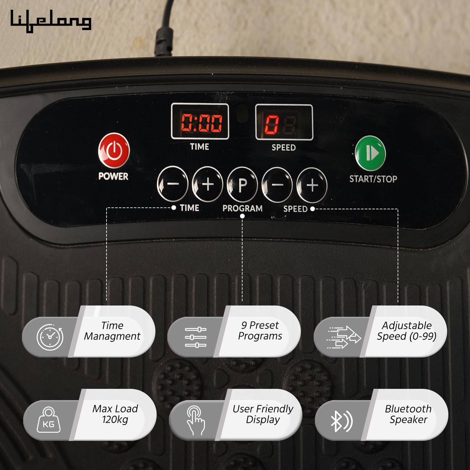 Lifelong Vibration Plate Machine for Home - Body Vibration Weight Loss Machine for Unisex - Muscle Toning, Pain Relief, Flexibility, Gym Equipment for Calorie Burning Comes with 9 Program Modes, Black
