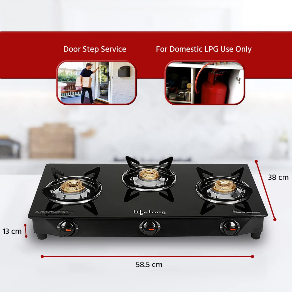 Lifelong LLGS18 2-Burner Gas Stove with Toughened Glass Top & ISI Certified Safety