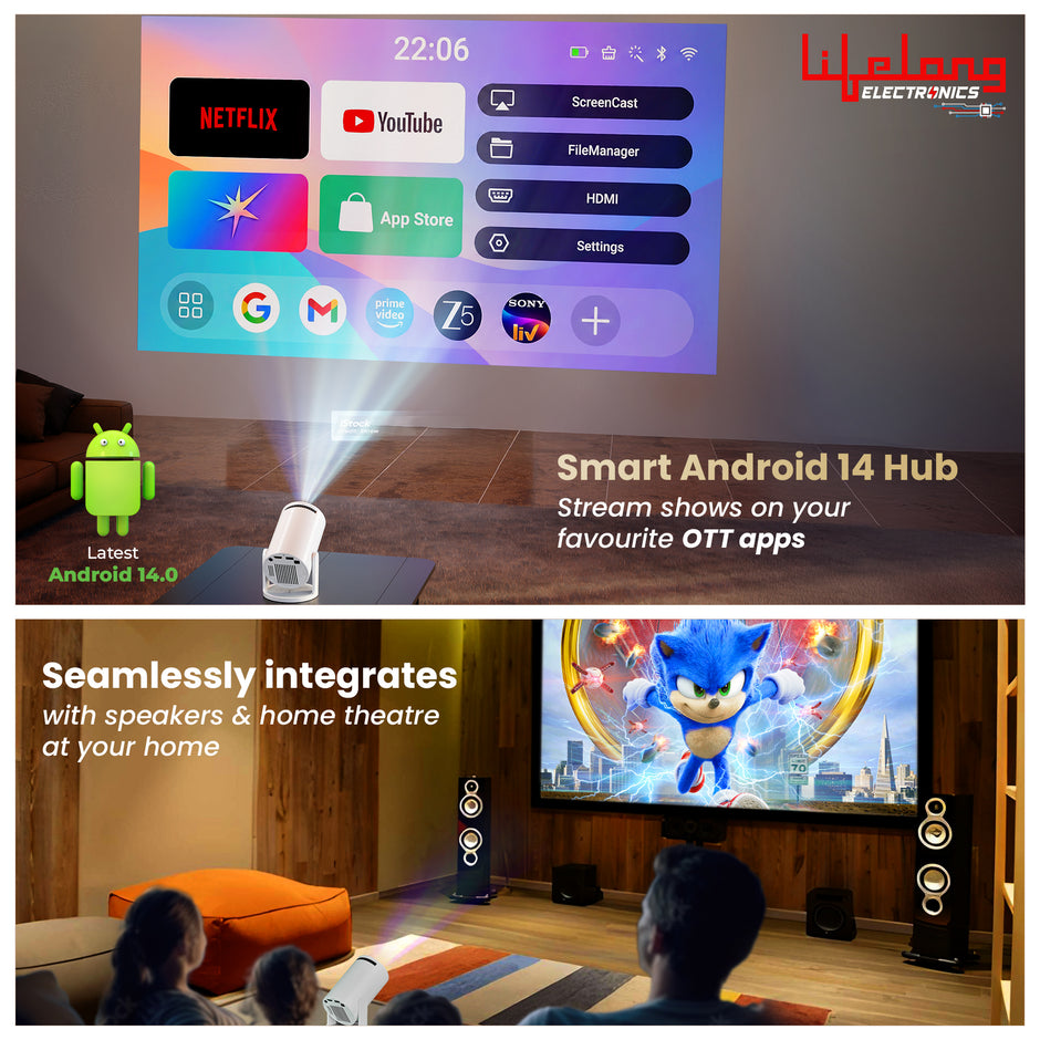 Lifelong Electronics Lightbeam Android Smart LED Projector 4K UHD & 1080p Support, Built-in Streaming Apps (Netflix, Prime, Hotstar, etc), Auto Keystone, 4000 Lumens, 150