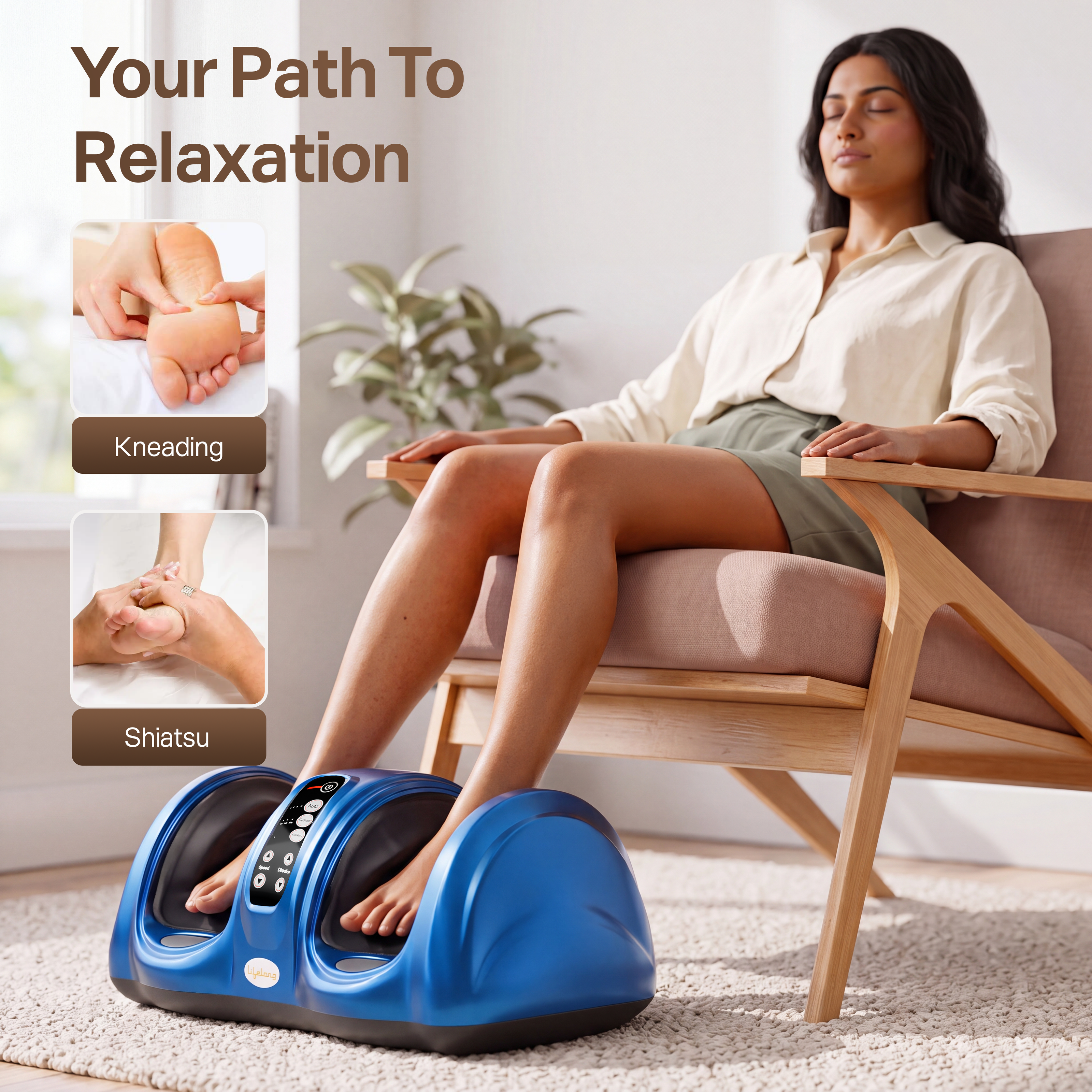 Lifelong Foot Massager for Pain Relief |Corded Electric Calf & Feet Massager for Home with Rolling, Shiatsu, Kneading & Heat |Blood Circulation, Muscle Relaxation, Deep Tissue Massager|15Min Auto Off