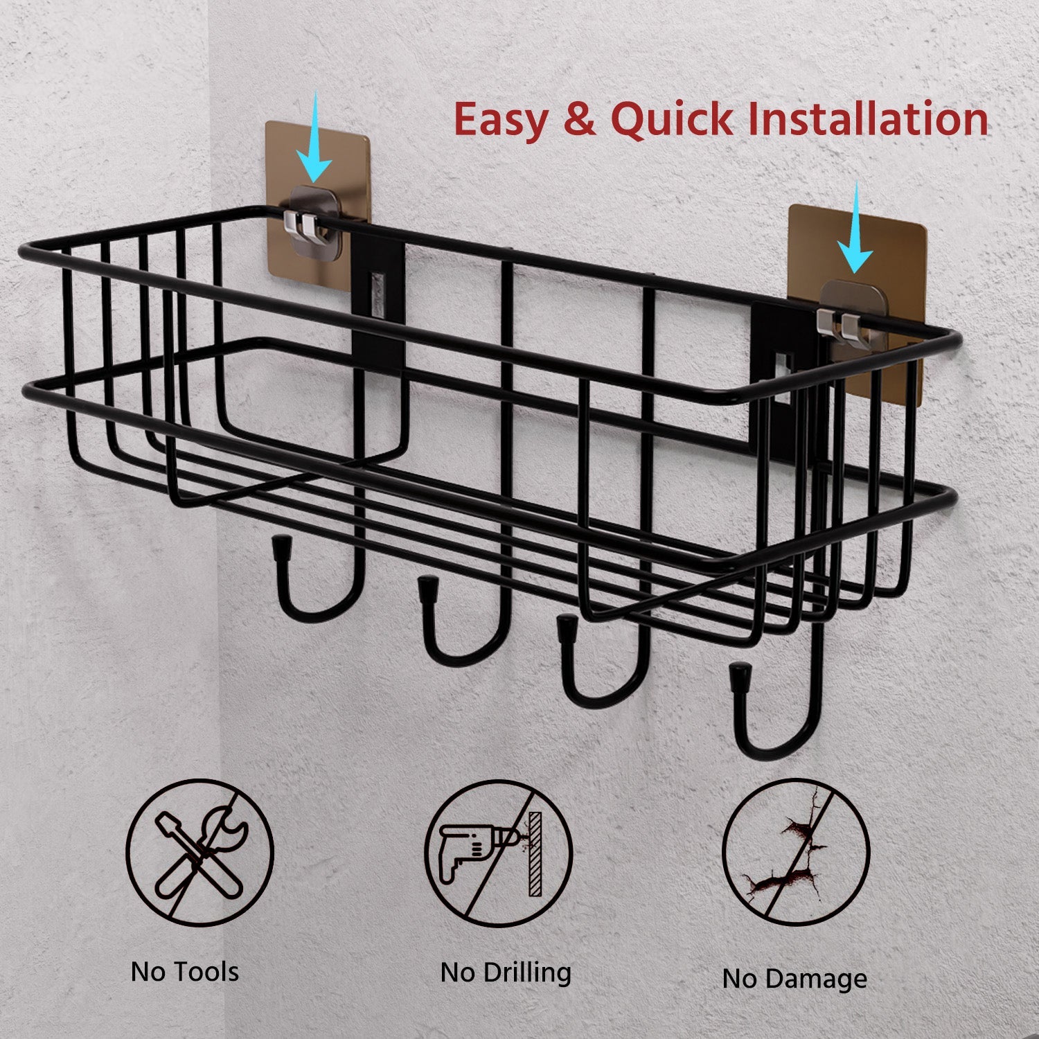 Bathroom Shelf for Storage - Strong & Sturdy Wall Mounted Washroom Rack - Single Layer Multipurpose Towel Holder