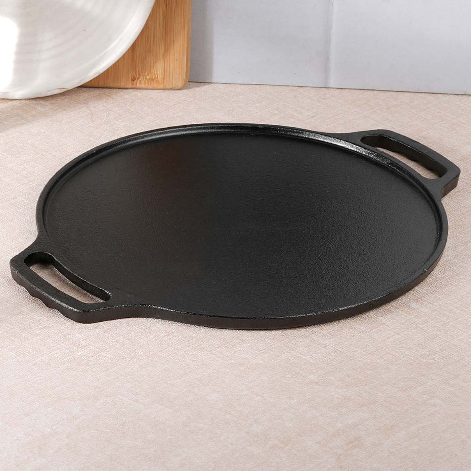 Lifelong 2 in 1 Cast Iron Grill Tawa Pan with Wooden Spatula | 30 cm Reversible Cookware | Dual Surface for Roti, Dosa, Grill, Fish & More |Gas & Induction Compatible | Non Stick Coating (LLCIT006GR)