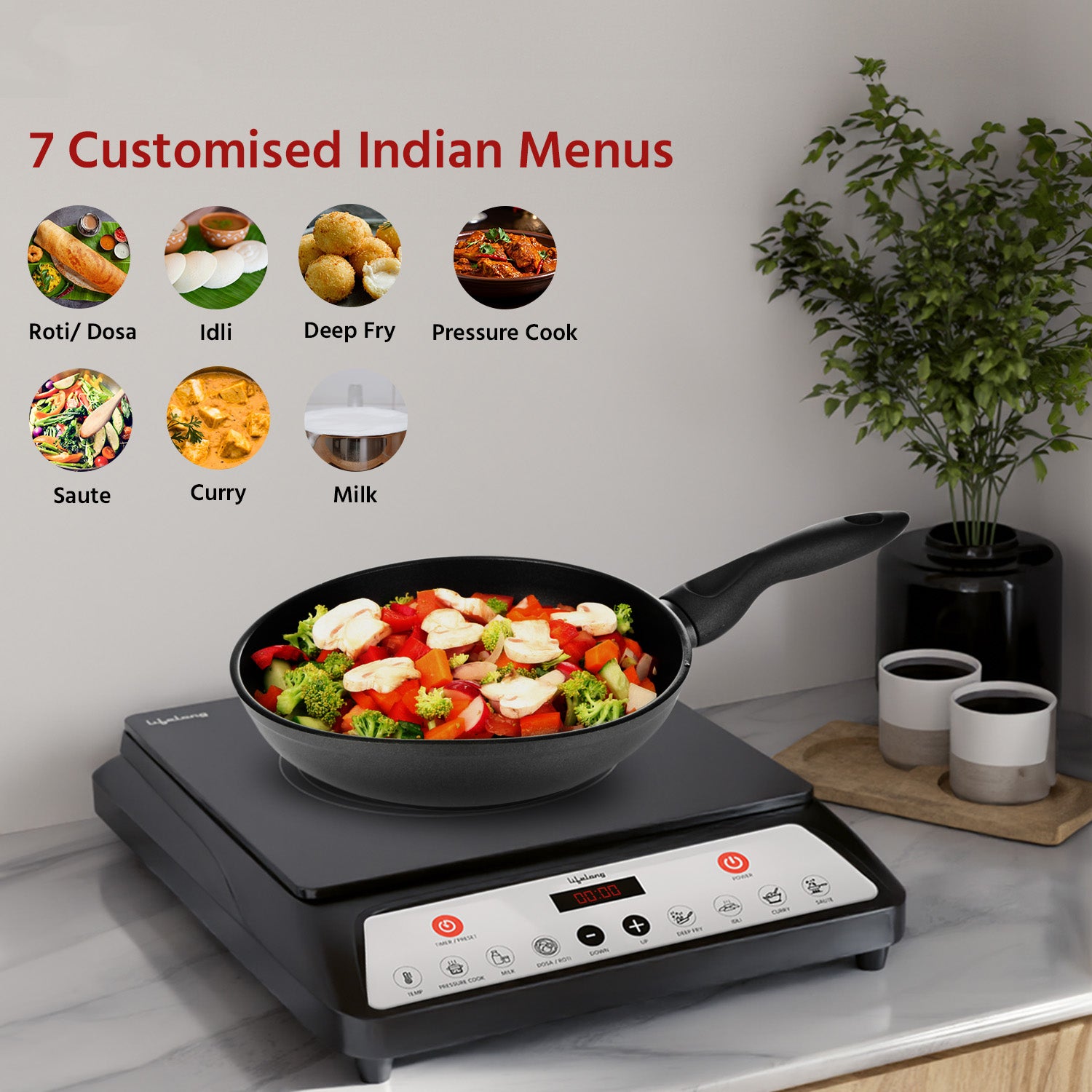 Buy Lifelong 1800W Induction Stove – 7 Indian Presets | Surge Safe ...