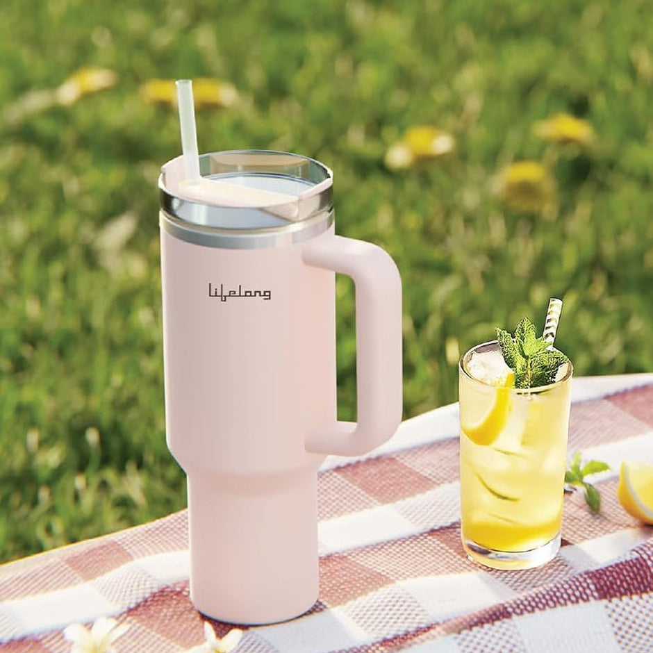 Lifelong Double Walled Vacuum Insulated Tumbler with Handle1200ml-Rose Quartz-2015251313001