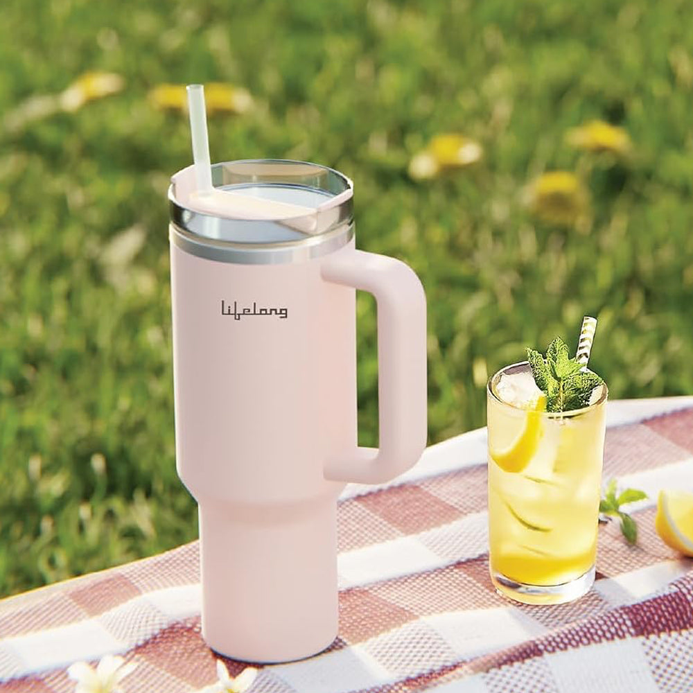 Lifelong Double Walled Vacuum Insulated Tumbler with Handle1200ml-Rose Quartz-2015251313001
