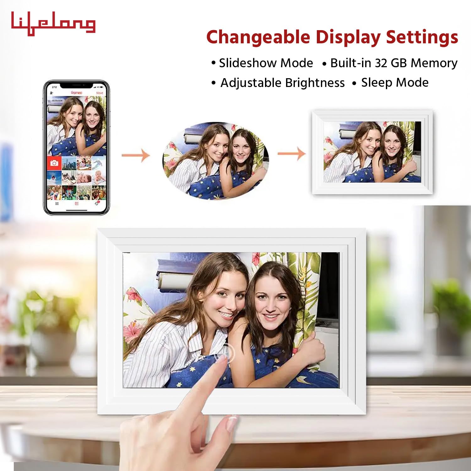 Electronics 10.1 Inch (25.65 CM) Digital Photo Frame with Slideshow, Video & Sound| Share Files with Frameo App,White