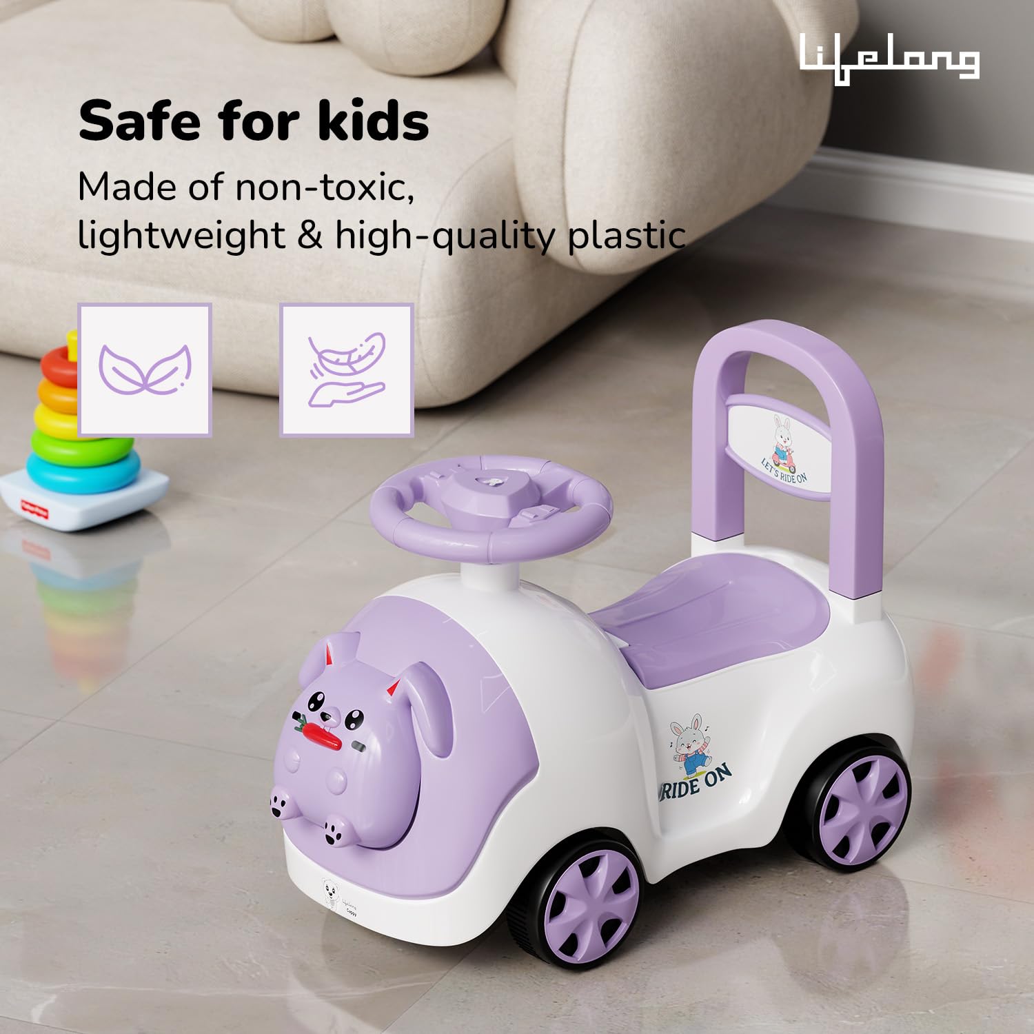 Cuppy Bunny Ride On Toy Car | Non Electric Push Ride for 1-3 Years