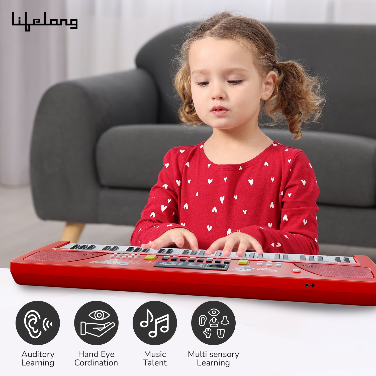 Lifelong Cuppy 61-Key Kids Keyboard Piano with Microphone – LED Display, Recording Feature, Musical Toy 3+ Years