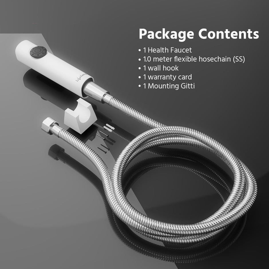 Lifelong LLBAHF12 ABS Health Faucet with SS-304 Grade 1.25 Meter Flexible Hose Pipe and Wall Hook, White (Jet Spray for Toilet), Polished