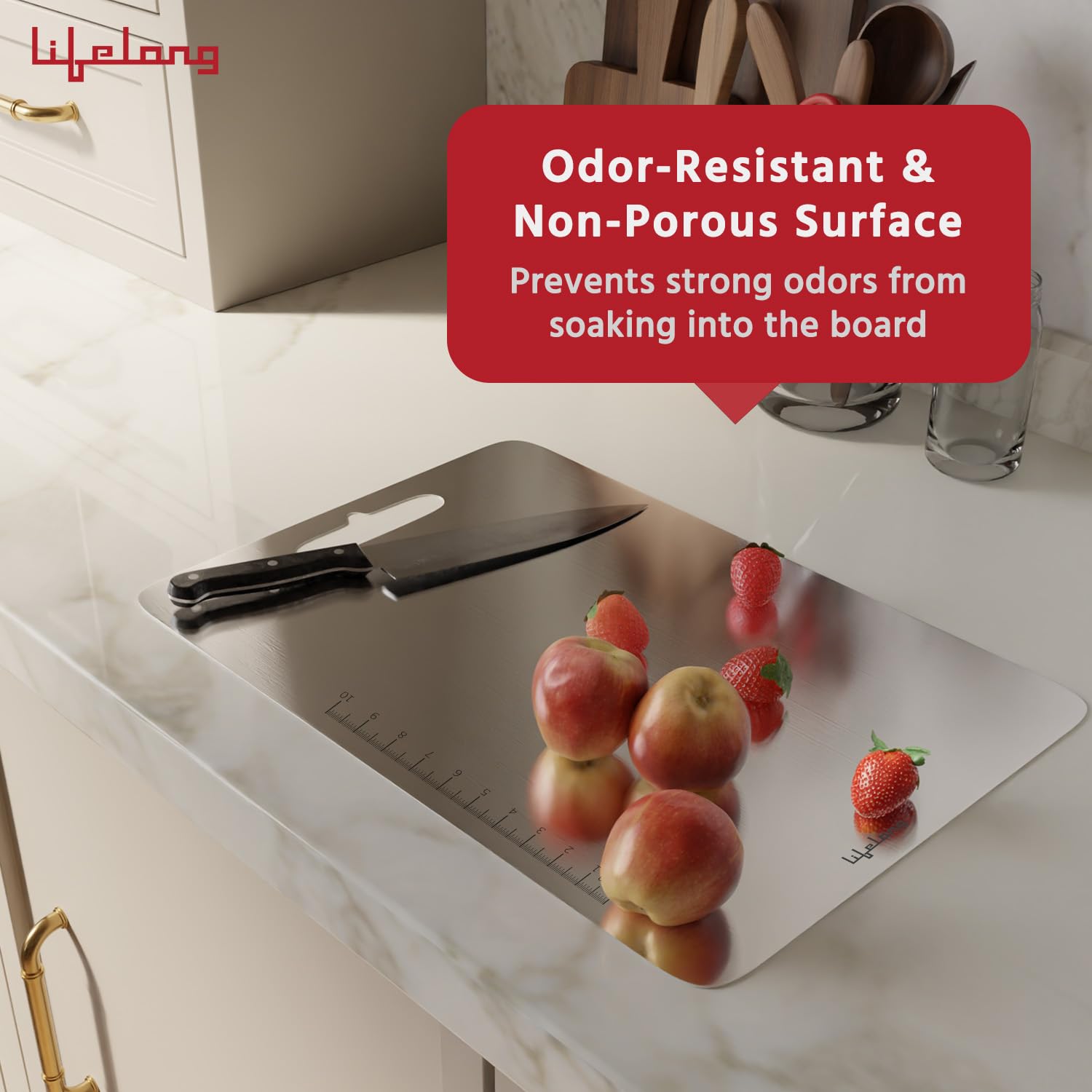 Stainless Steel Chopping Board for Kitchen with Anti-Skid 6 Stickers (35.5 x 24.5 cm)