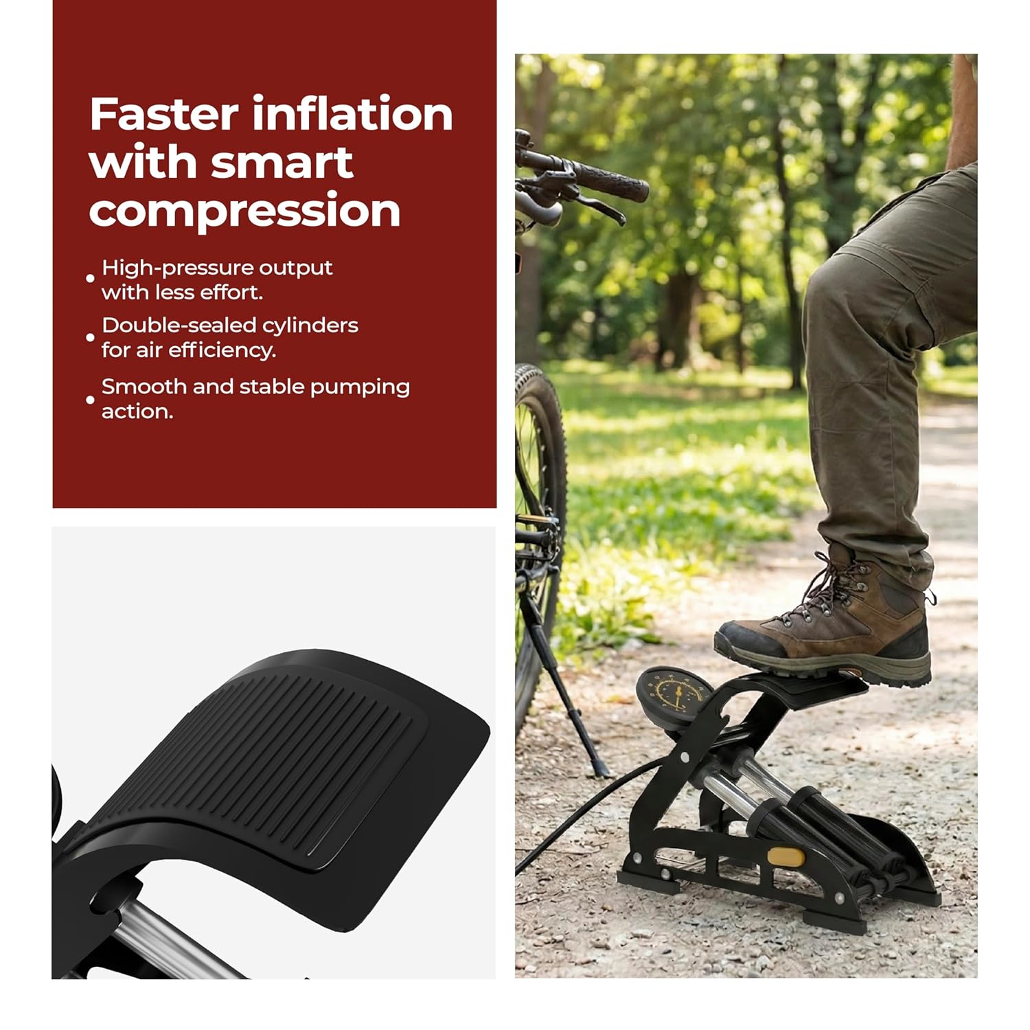 Lifelong Bike Floor Pump | 160 PSI Pressure Gauge | Cycle Pump & Foot Air Pump | Bicycle Pump | Car Tyre Inflator | Presta Schrader Deutschland Valve | For Bicycle, Ball, Scooter, Car, Toys | Black