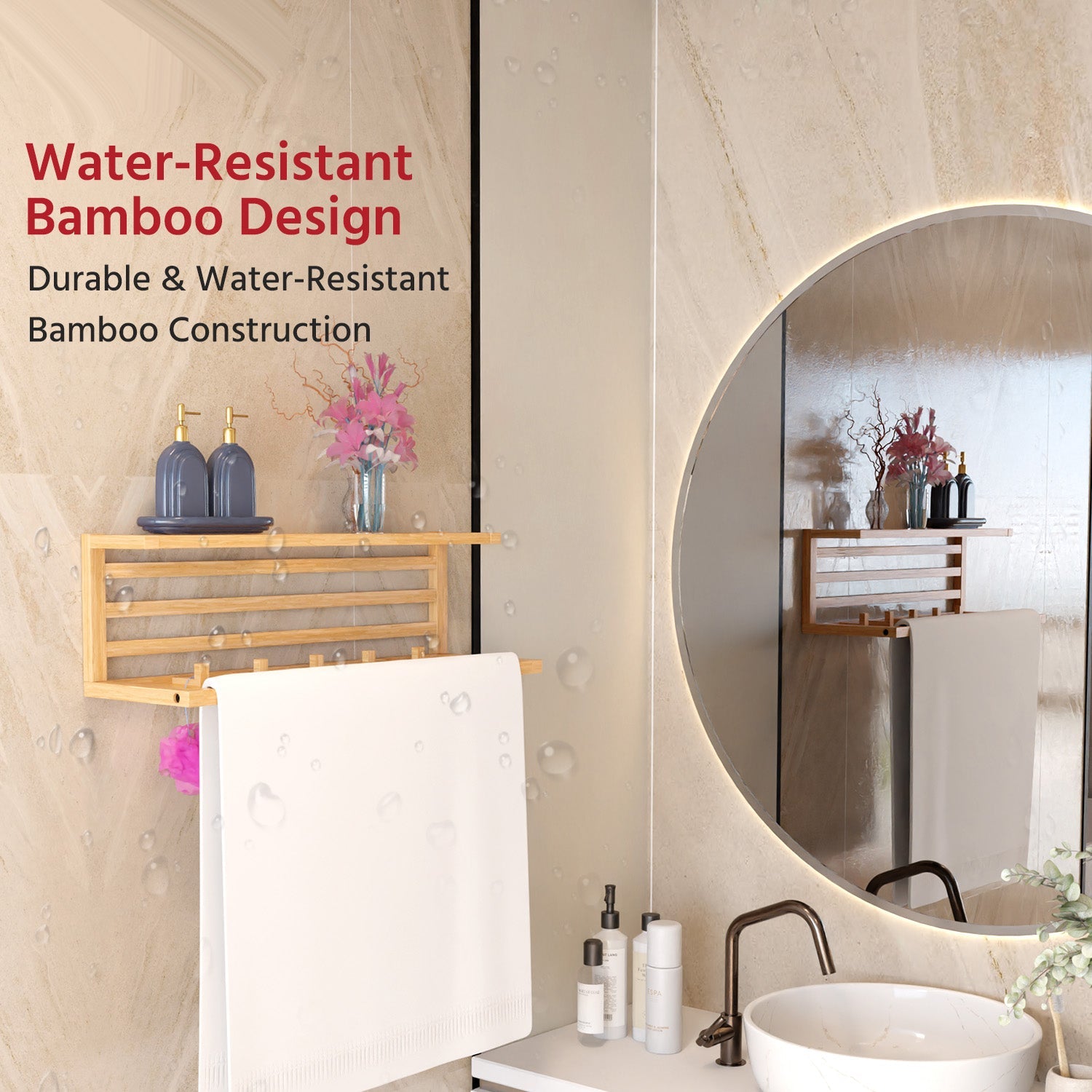 Lifelong Towel Rack & Shelf for Bathroom | Durable and Stylish Bamboo Bathroom Towel Holder