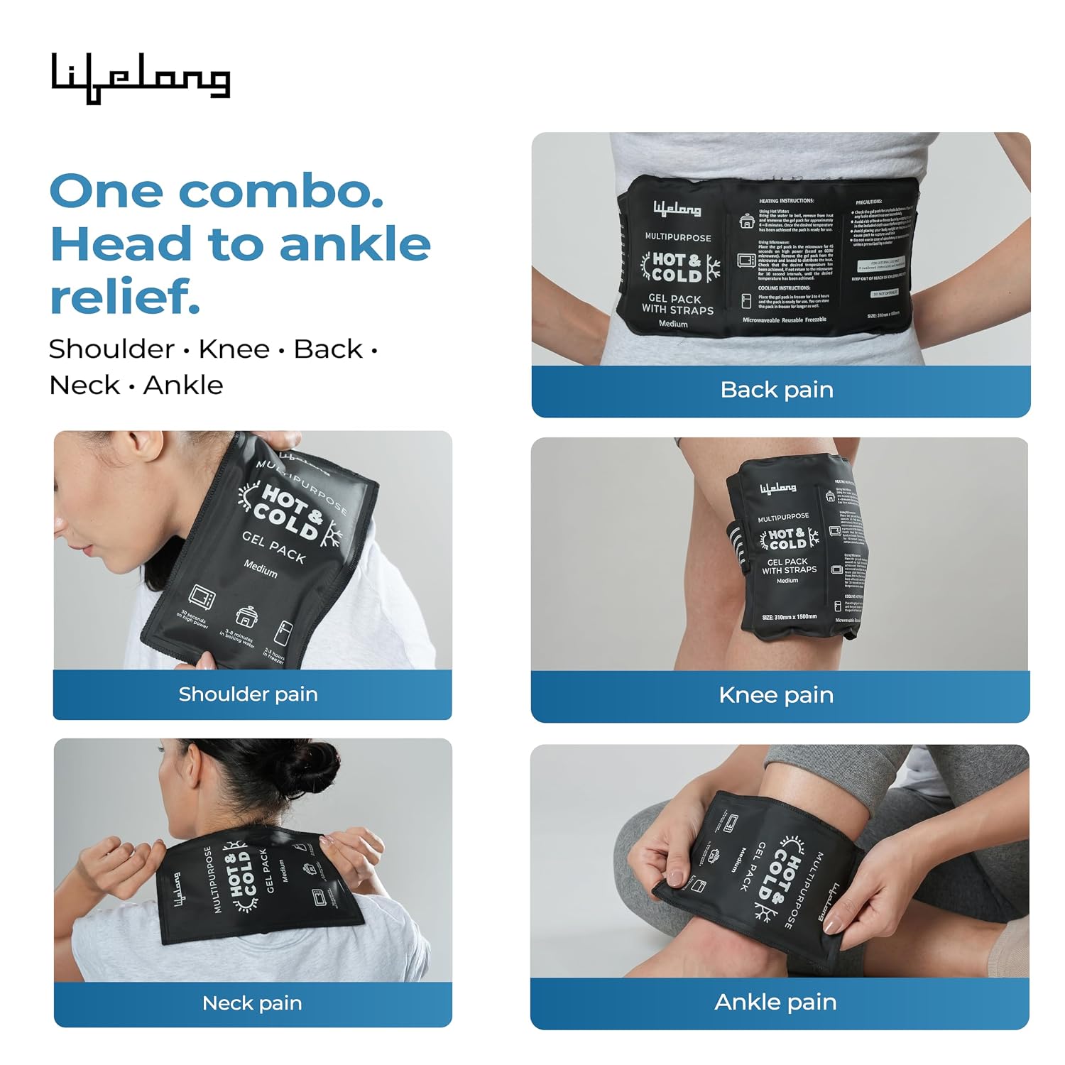Lifelong Hot & Cold Pack (Combo) | Ice Pack & Cold Compress for Pain Relief | Reusable Gel Ice Pack Bag | Flexible Warm Compress for Knee, Shoulder, Back, Muscle Recovery & Swelling (LLHC15)
