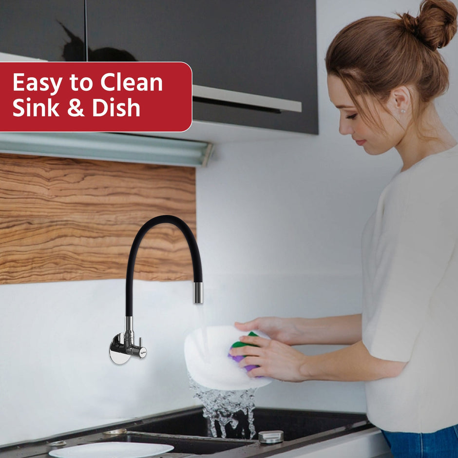 Lifelong LLKASS01, Sink Cock With flexible spout kitchen (Wall mount installation Type), Black, Polished
