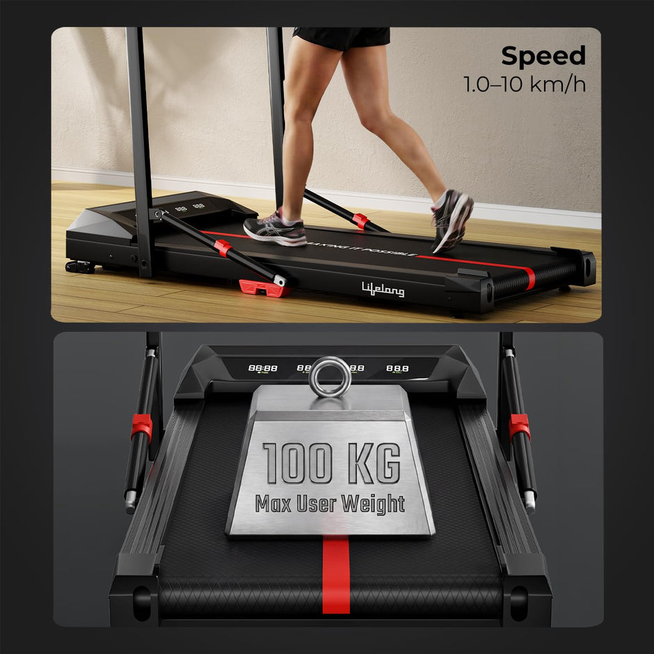 Lifelong 4.5HP Walking Pad Treadmill | Max Speed 10 km/h | LED Display | Under Desk Treadmill Foldable | Walking Pad for Home Gym | Gym Equipment for Home Workout | 100 kg Capacity