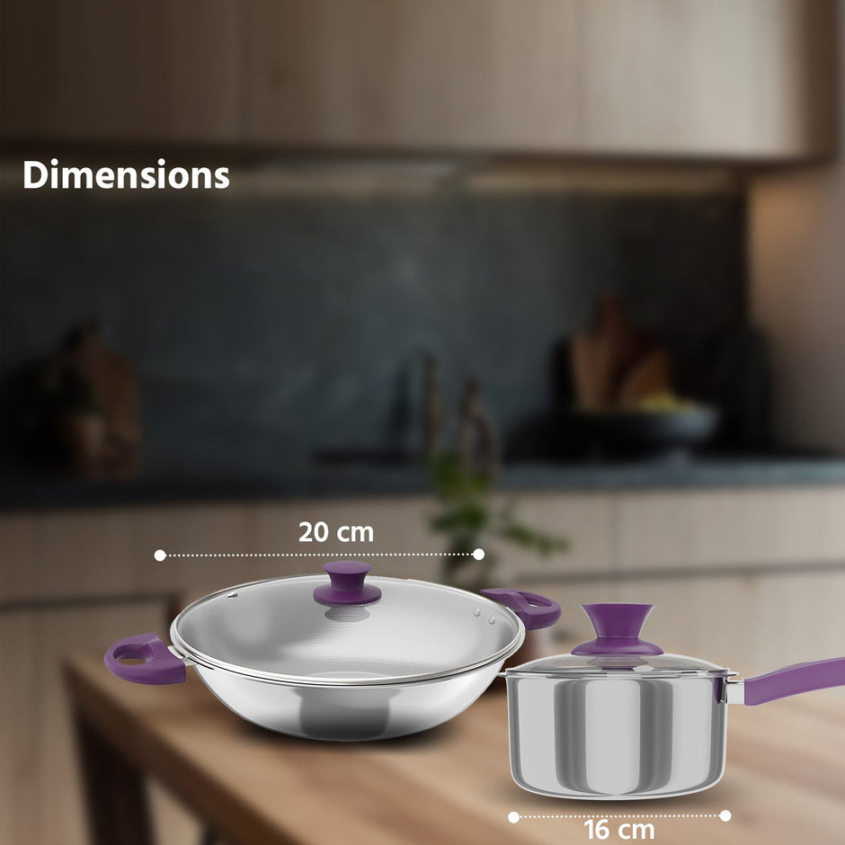 Lifelong Kadhai with Lid and Sauce Pan| Soft touch handles | LLTPC1