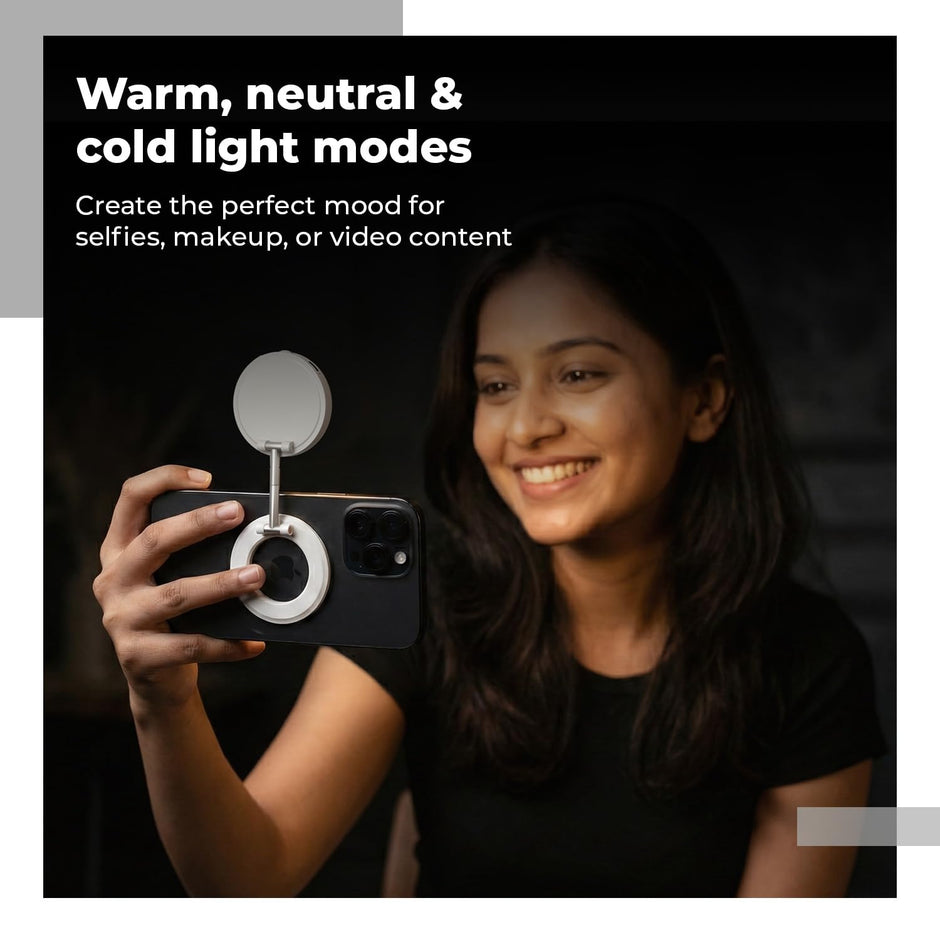Lifelong Magnetic LED Selfie Light for Video Shooting & YouTube Vlogging | 360° Rotation & Magsafe | Adjustable Brightness & 3 Color Modes - 2700K, 5600K, 7500K | for Phones, Tabs and Other Gadgets