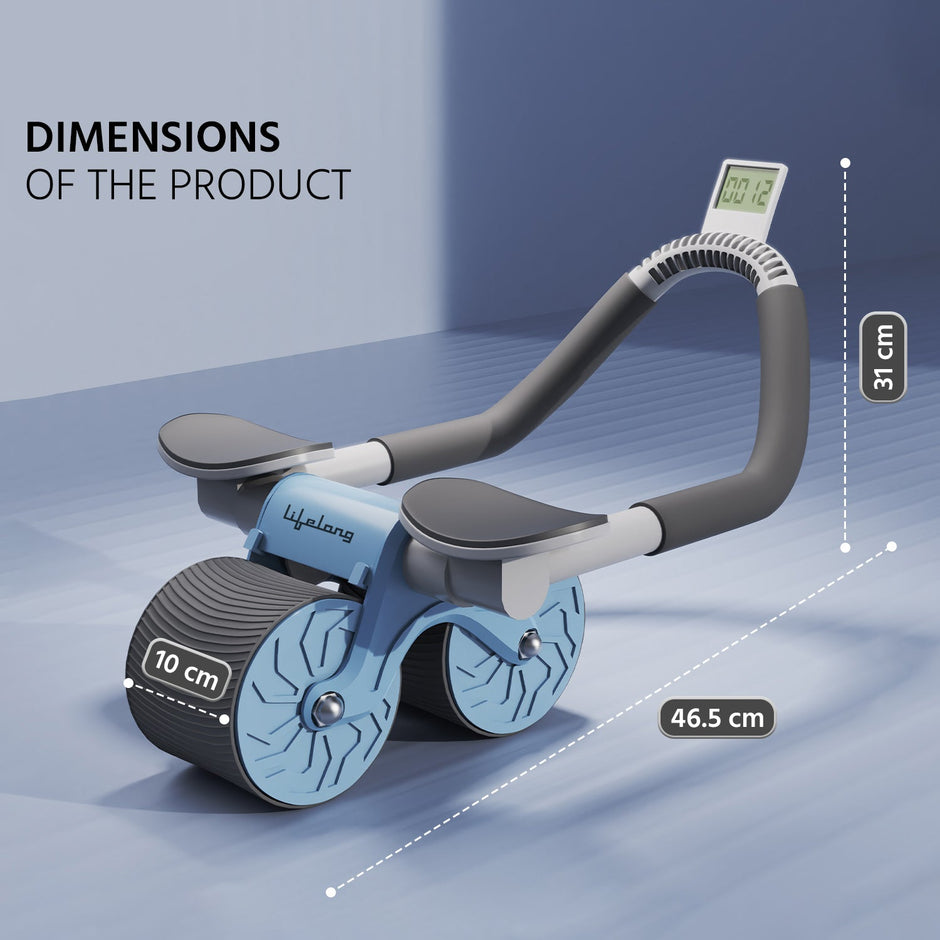 LLAR02 Automatic Rebound Abdominal Exercise Elbow Support Wheel with timer & Mobile Holder- with knee pad (Blue)