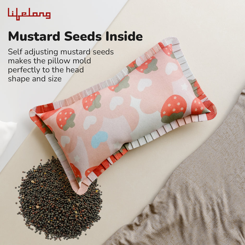 Lifelong Cuppy Rai Mustard Seeds Baby Headrest | Soft & Supportive Pillow for Newborns | Round Head Shaping Cushion with Washable Cover (LLCMP01)
