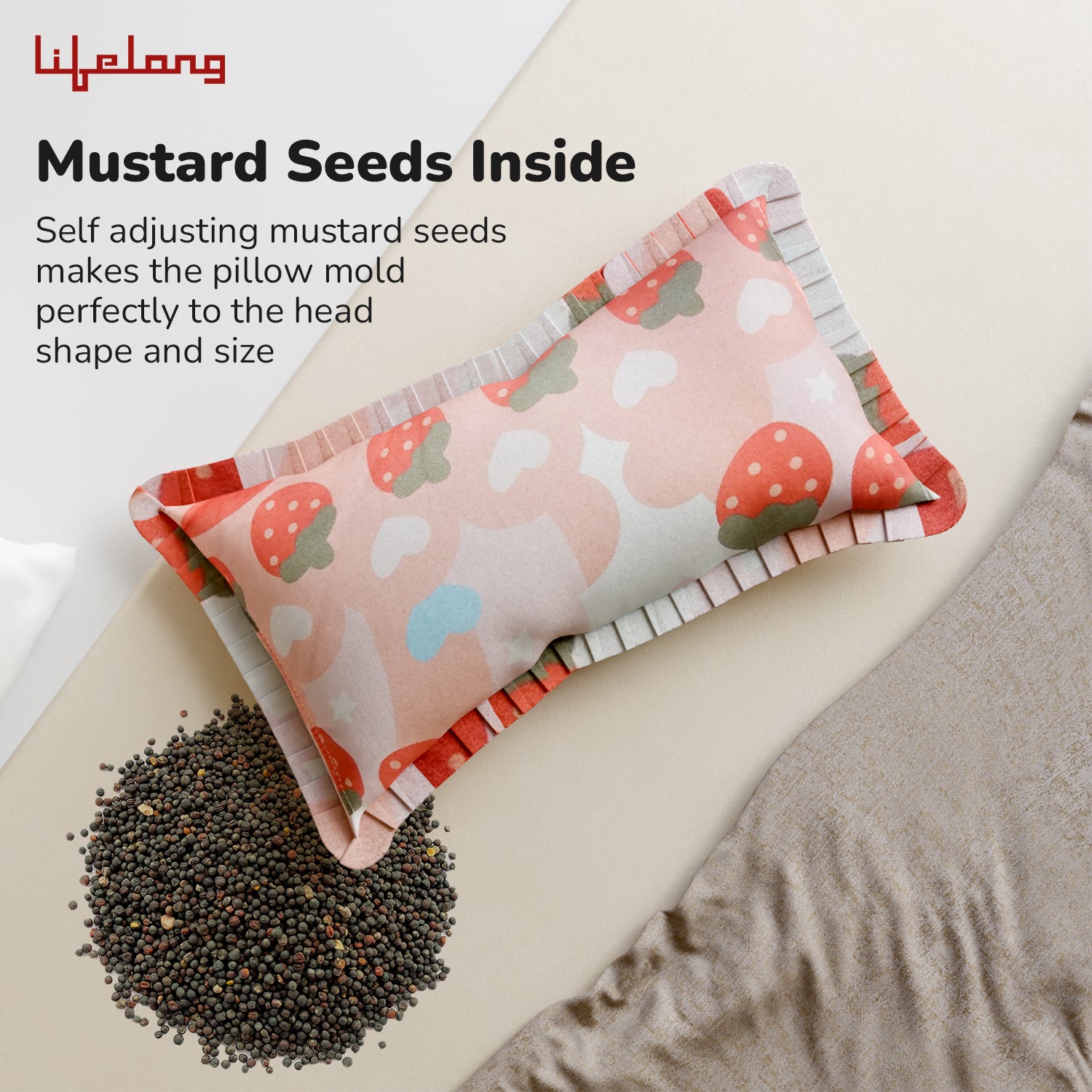 Lifelong Cuppy Rai Mustard Seeds Baby Headrest | Soft & Supportive Pillow for Newborns | Round Head Shaping Cushion with Washable Cover (LLCMP01)