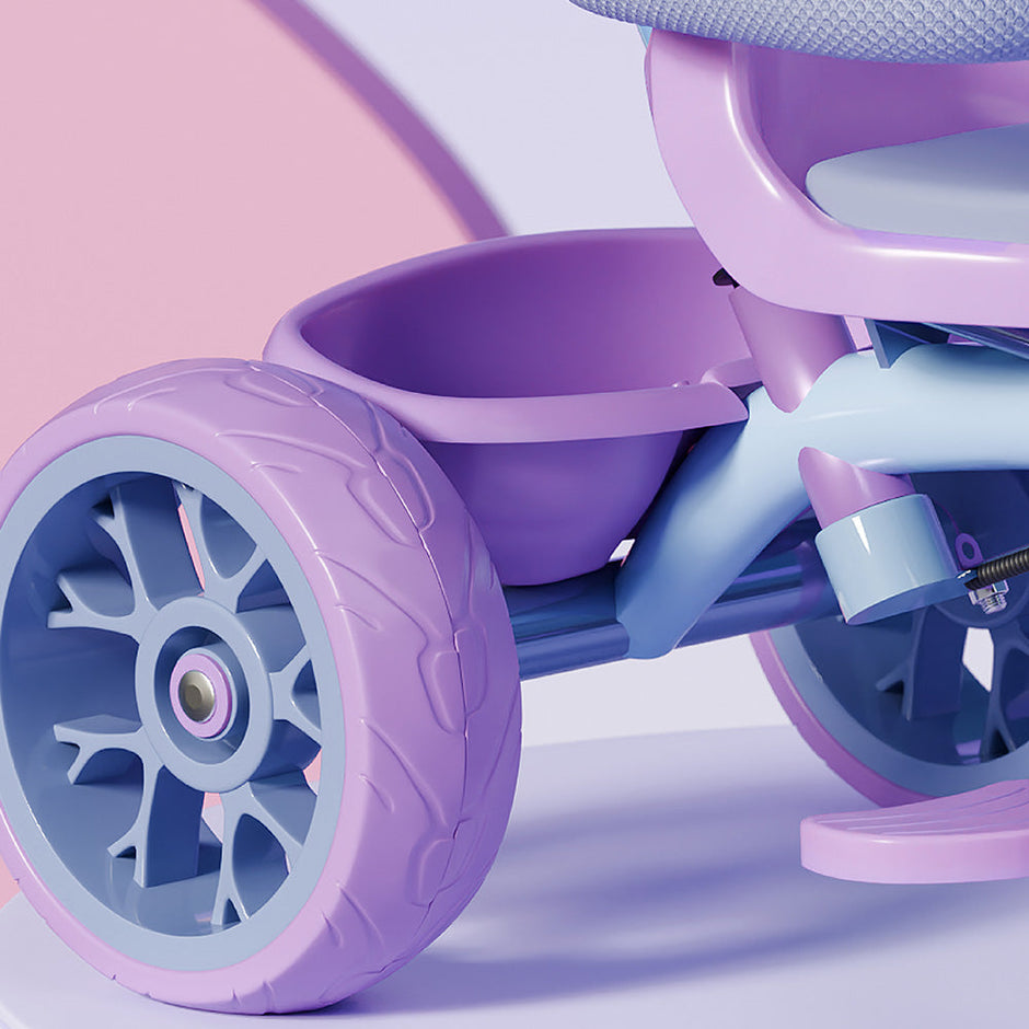 Lifelong Kids Harness Tricycle with Parental Control, EVA Wheels, Bell & Storage Basket – Baby Trike for 1–4 Years (25kg Capacity, Blue/Lavender)