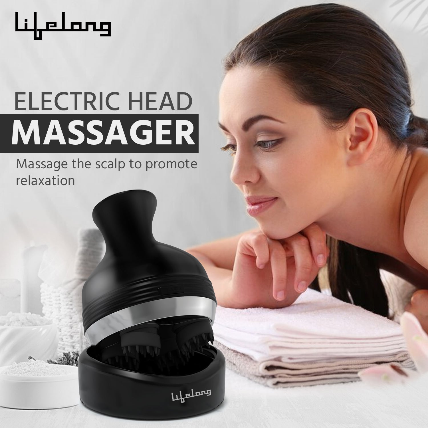 Lifelong Rechargeable Head and Full Body Pain Relief Massager, Electric Kneading Massager With 4 Speed Modes, Handheld Portable Scalp Scratcher for Hair Growth, Deep Clean & Relaxation