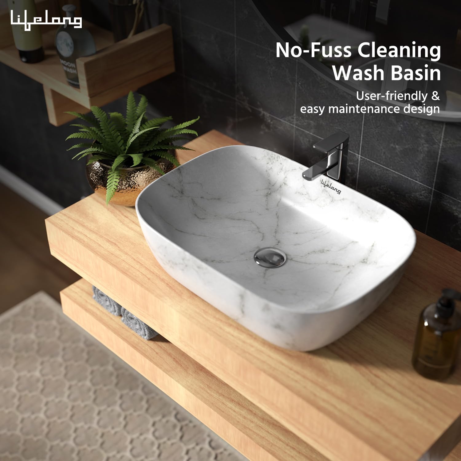 Lifelong Wash Basin for Bathroom - Tabletop Washbasin - Ceramic Glossy Round Countertop Vessel Sink Ideal for Bathroom, Dining Hall & Vanity 33x46x16 cm (White and Grey, LLHIBM06)