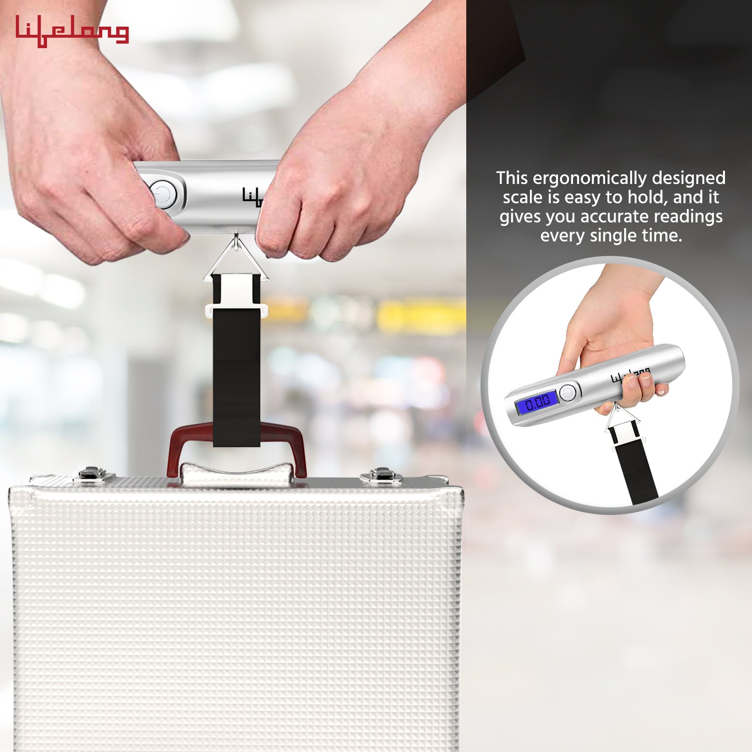 Lifelong Small Weight Machine for Home, Flights, Gas Cylinder, Shop, Travel | Portable Electric Digital Mini Hanging Weighing Scale|Weighing Machine for Luggage 50kg with LCD Display & Measuring Tape