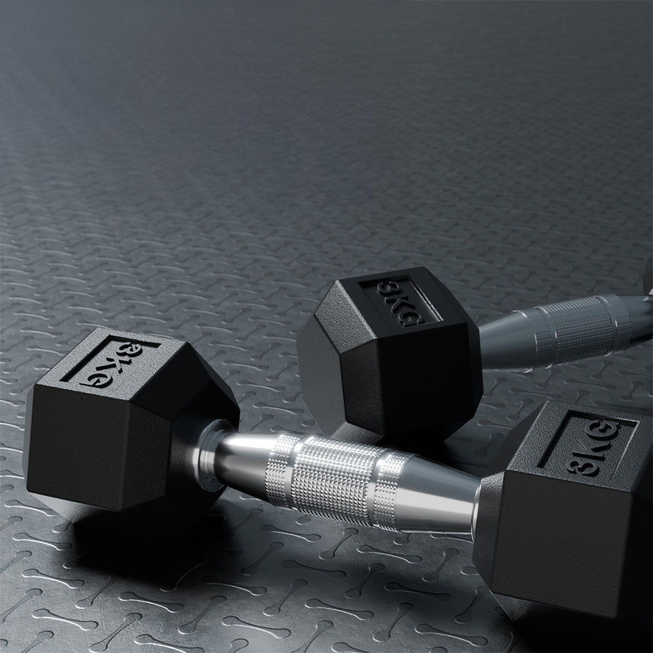 Lifelong LLHRD04 RubberÃ¢â‚¬â€˜Coated Hex Dumbbells Set - 6kg (Pair) with Hex Design & NoÃ¢â‚¬â€˜Roll Grip