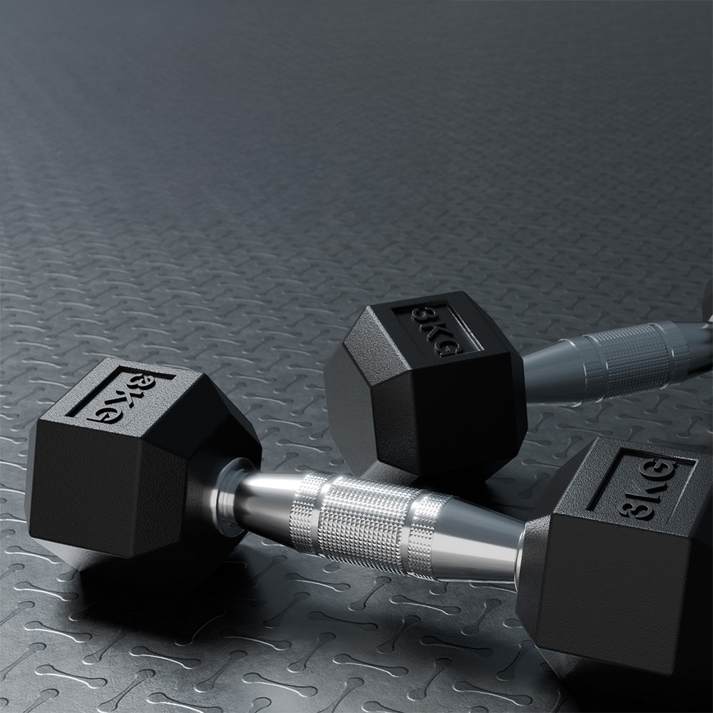 Lifelong LLHRD04 RubberÃ¢â‚¬â€˜Coated Hex Dumbbells Set - 6kg (Pair) with Hex Design & NoÃ¢â‚¬â€˜Roll Grip